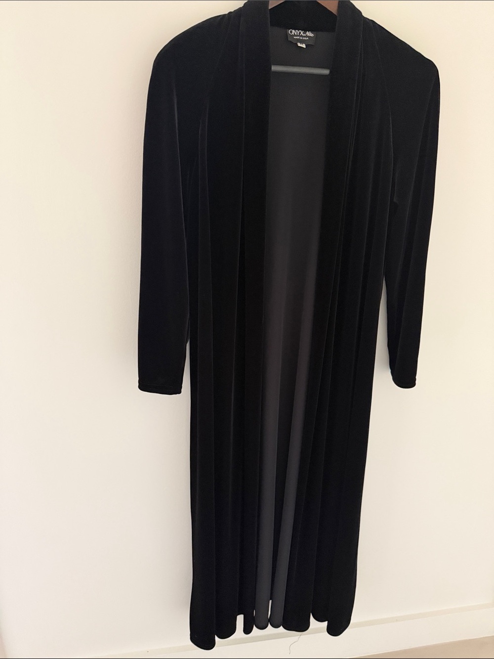 Onyx Nite Black Velvet Longline Duster Coat